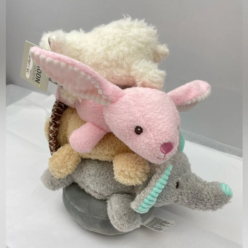 MOON & STARS Baby Plush Stacking Animal Rings W/ Crinkle Noise